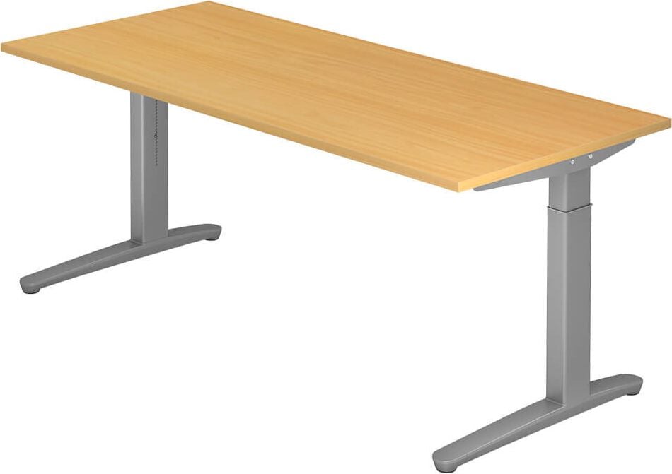 Schreibtisch Hammerbacher VXB19/x/SS, 180x80cm (BxT), 65-85cm Höhe, rechteckig,
C-Fuß silber, buche