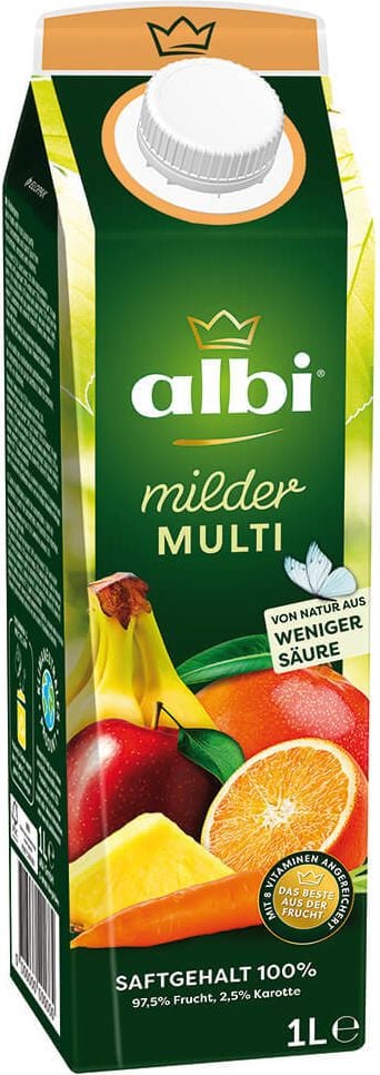 Milder Multivitaminsaft albi, 100% Fruchtgehalt, Einweg, Pack 6 Stück à 1
Liter