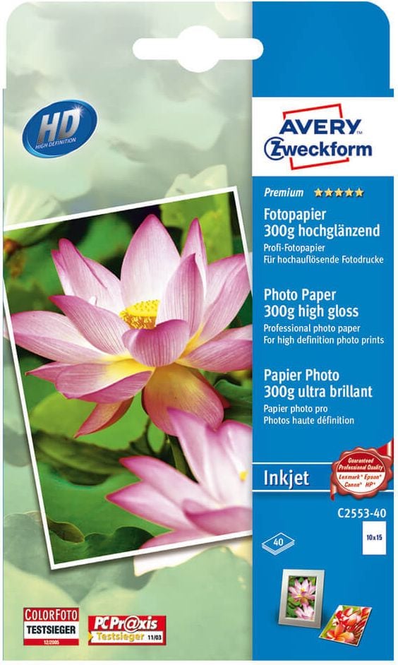 Zweckform Inkjet-Fotopapier C2553-40, 10x15cm, 300 g/m², weiß, hochglänzend,
Pack 40 Blatt