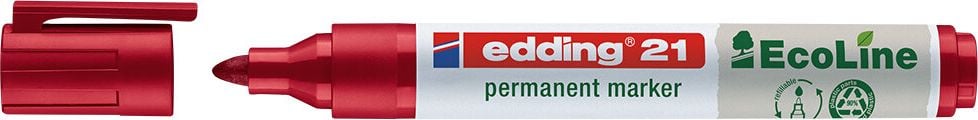 Permanentmarker Edding 21 EcoLine, ca. 1,5-3mm, Rundspitze, Gehäuse 90% recycelter Kunststoff, rot