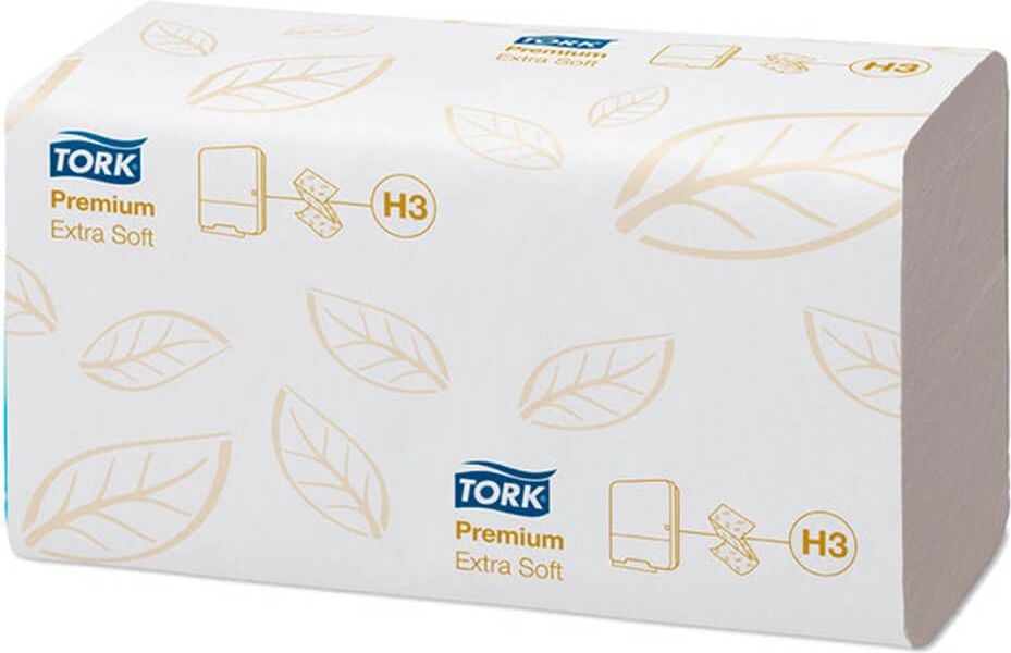 Papierhandtücher Tork Premium 100278, V-Falzung, Tissue, hochweiß, 2-lagig,
Lorbeerprägung, für Spendersystem H3, Pack
3.000 Stück