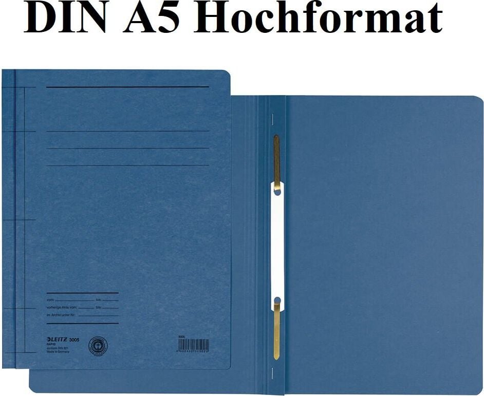 Schnellhefter Leitz Rapid A5 hoch 3005, blau, Recyclingkarton 250 g/m², Pack 50 Stück, blau