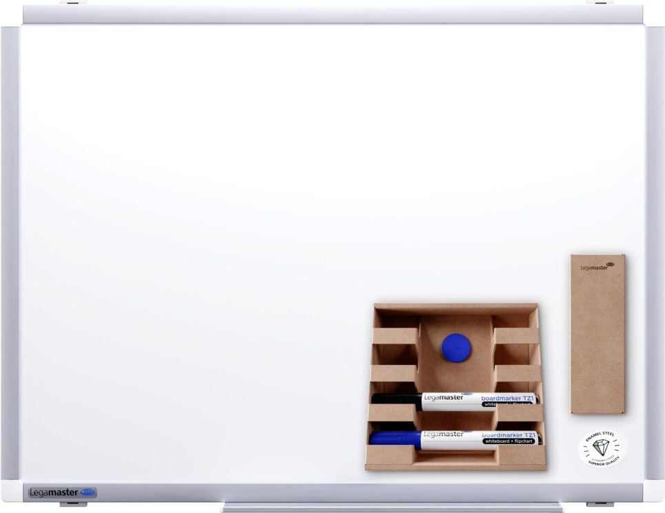 Whiteboard Legamaster Premium Plus 7-101035, 45x60cm, emailliert, trocken abwischbar, Aluminiumrahmen, Wandaufhängung, inkl. Zubehör, FSC, EU Ecolabel
