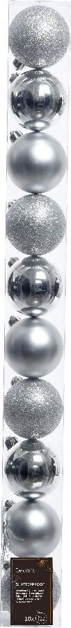 Weihnachtskugeln DECORIS, 6cm Durchmesser, Polystyrol, Pack 10 Stück, silber
