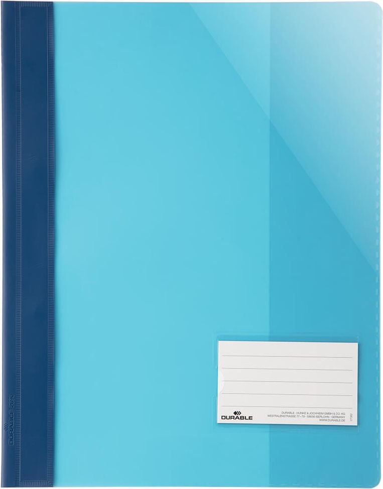 Schnellhefter Durable DURALUX A4 Überbreite 2690, Hartfolie, transparenter Vorderdeckel,
farbiger Rückdeckel, Innentasche, blau