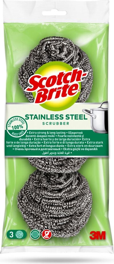 Topfreiniger Scotch-Brite Edelstahl-Spirale, Edelstahlspiralen, 100% rostfreier Edelstahl,
Pack 3 Stück