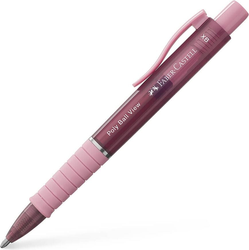 Kugelschreiber Faber-Castell Poly Ball View 1457, Mehrweg, Druckmechanik, Gummigriffzone
Dreiecksform, transluzenter Schaft,
Schreibfarbe blau, rosa