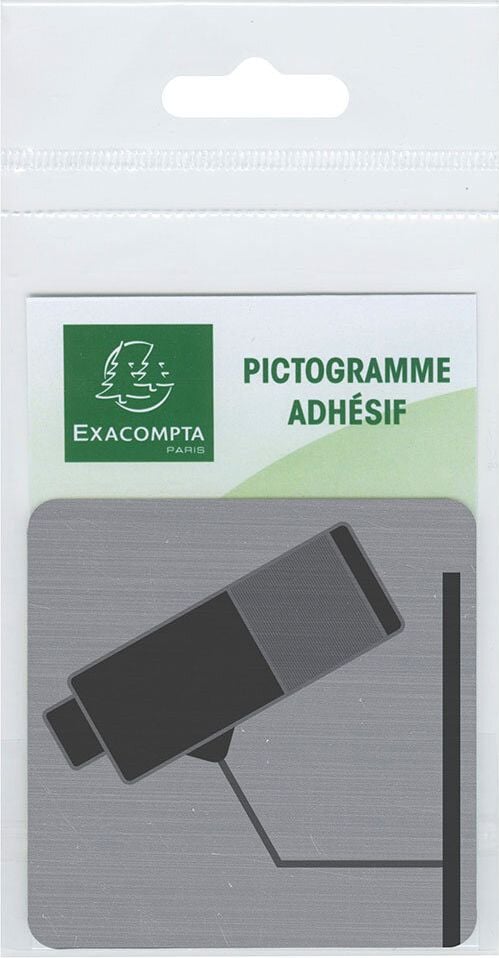Hinweisschilder Exacompta 67180E Videoüberwachung, 7,5x7,5cm, selbstklebend, gebürstete Aluminiumoptik, UV-resistent, silber/schwarz