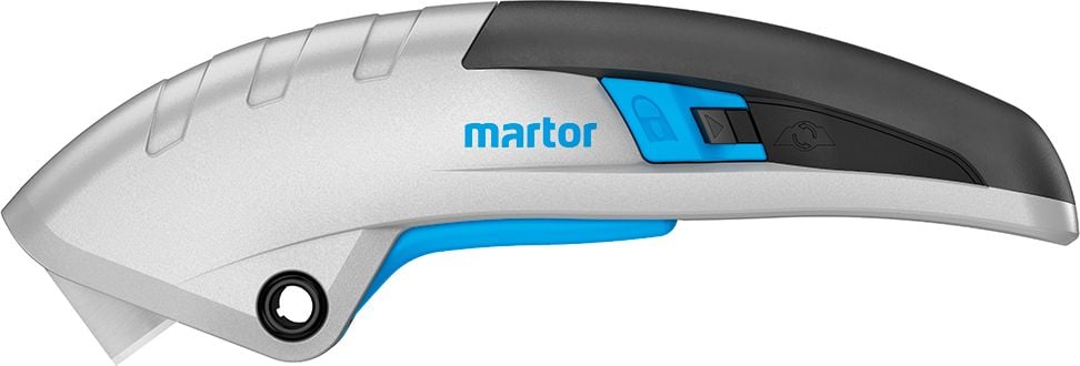 Cutter Martor SECUPRO MARTEGO Sicherheitsmesser 122001 19mm, 18,5mm, Aluminiumgehäuse, automatischer
Klingenrückzug, silber/schwarz