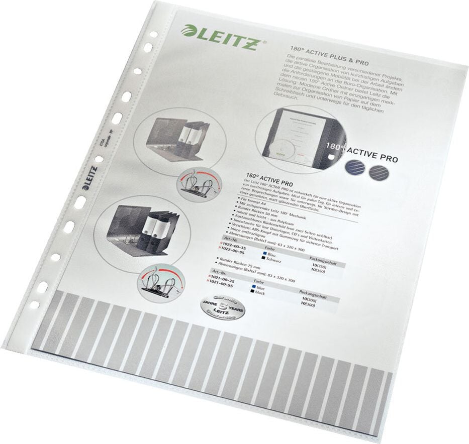 Prospekthüllen Leitz DIN A4 4704, oben offen, genarbt, PP-Folie
0,10mm, Pack 100 Stück
