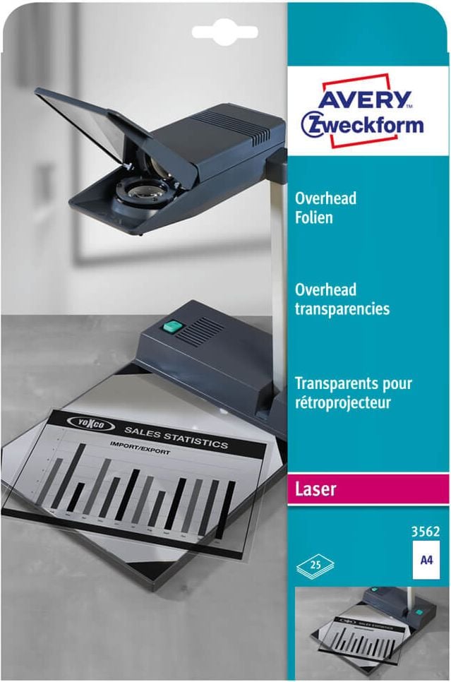 Laserfolien Zweckform Overheadfolien 3562, A4, transparent, 0,10mm, beidseitig
beschichtet, Pack 25 Blatt
