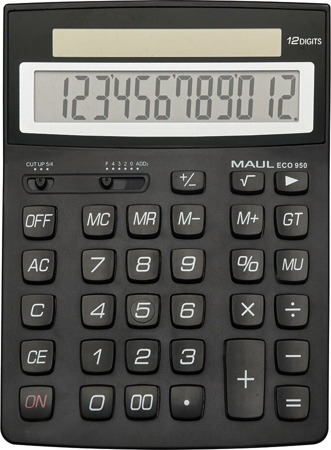 Tischrechner Maul ECO 950 7268990, 12-stelliges LC-Display, Solarbetrieb, Blauer Engel, schwarz