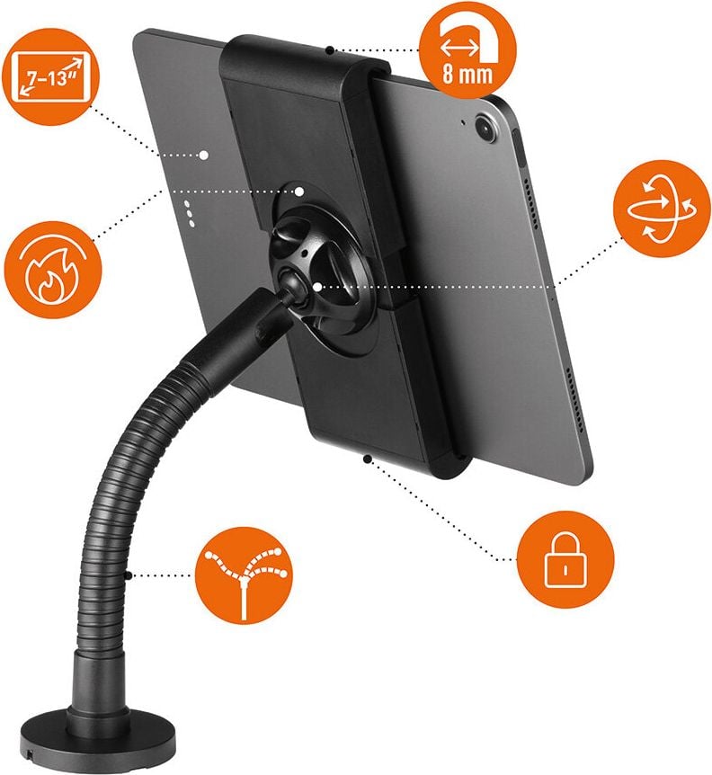 Tablethalterung Durable TOUGH WALL/TABLE 8944, für 7-13 Zoll Tablets, Wand- oder
Tischständer, drehbar, neigbar, schwenkbar, schwarz