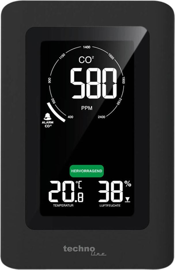 CO2-Messgerät technoline WL 1030, einfaches Ampelsystem, mit Temperatur- und
Luftfeuchtigkeitsanzeige, 9,4 x 14,5 x 5 cm