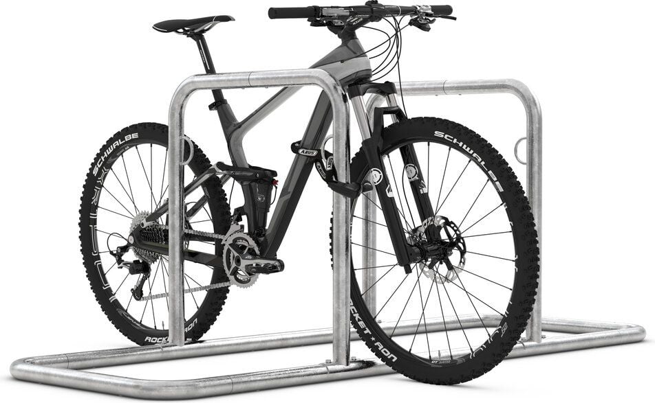 Fahrradständer WSM Anlehnsystem GALAXY 32, verzinkt, Freiaufstellung, 217cm lang, für 4 Fahrräder, Stahlösen für Fahrradschlösser