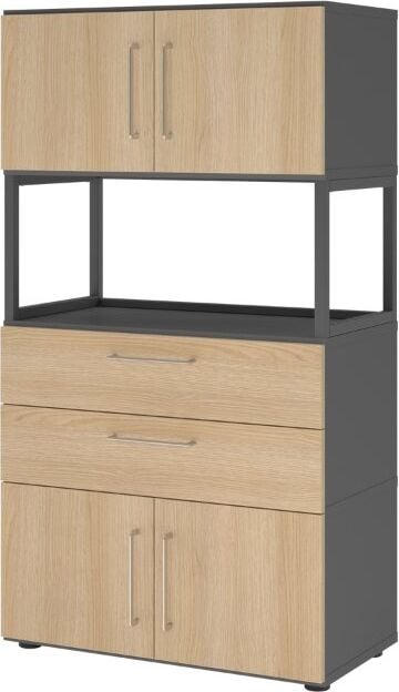 Kombischrank Hammerbacher VFW48K7RG/G, Threespine-Klicksystem, 80 x 41,7 x 145 cm (B
x T x H), mit Stellfüßen, 4 Ordnerhöhen,
Korpus: graphit, eiche