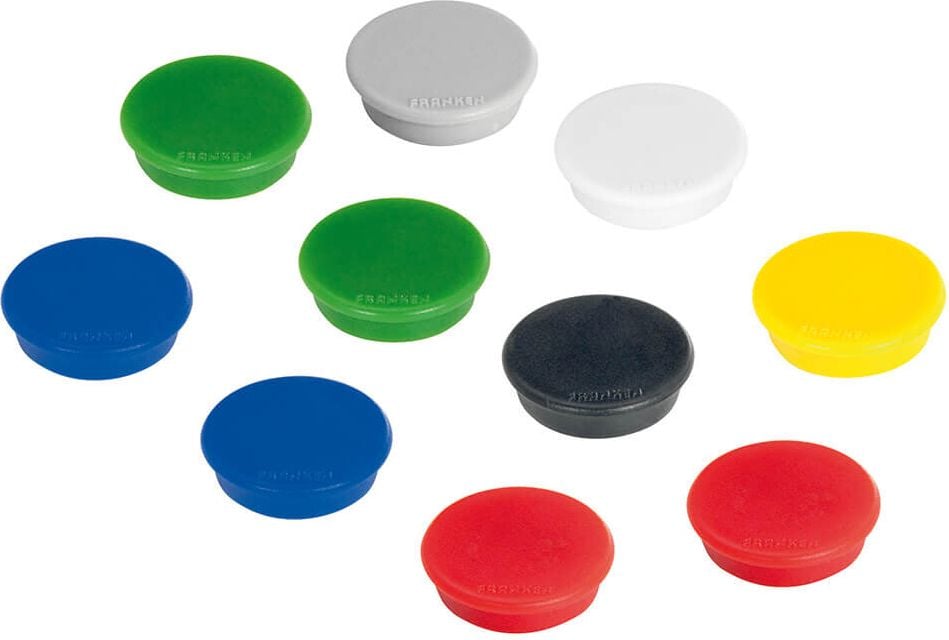 Magnete Franken HM30, 32mm Durchmesser, 7mm hoch, 800g
Tragfähigkeit, Pack 10 Stück, grün