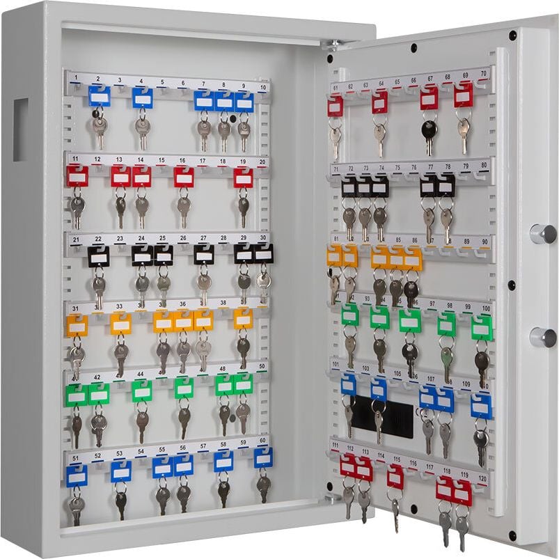 Schlüsselschrank Format SLE 120 001354-00000, für 120 Schlüssel, Einwurfschlitz, Elektronikschloss, Stahlblech, hellgrau, hellgrau