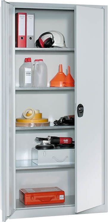 Aktenschrank CP Serie 13 130287-300, 93,5x195x40cm (BxHxT), 2 Flügeltüren,
4 verzinkte Fachböden, 5 Ordnerhöhen,
hellgrau