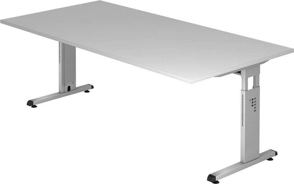 Schreibtisch Hammerbacher OS2E, 200x100cm (BxT), 65-85cm Höhe, rechteckig,
C-Fuß, grau