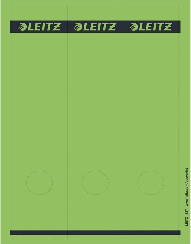 Rückenschilder Leitz 1687, breit/lang, 285x61,5mm, auf A4, Pack 25
Blatt/75 Stück, grün