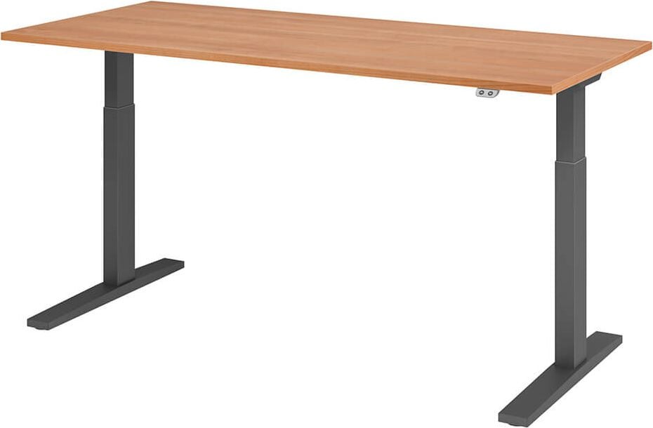 Hubschreibtisch Hammerbacher XMKA19, 180x80cm (BxT), 70-120cm Höhe, elektrisch
höhenverstellbar, rechteckig, C-Fuß graphit, nussbaum