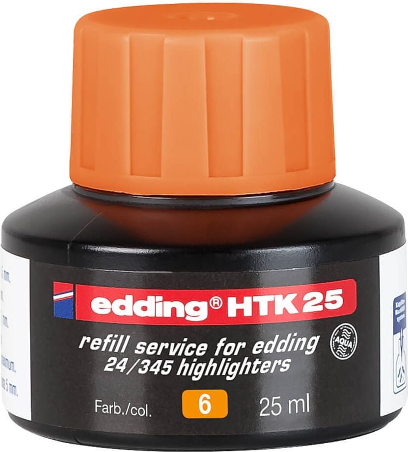 Textmarkertintenfass Edding Nachfülltinte HTK-25, für Textmarker 345 und EcoLine 24, 25ml, orange