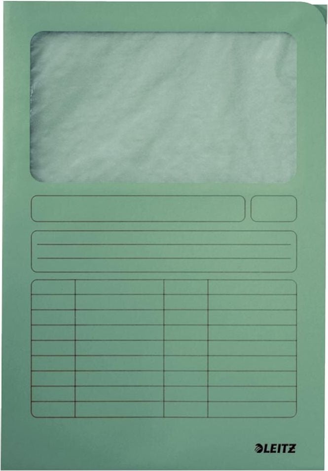 Sichtmappen Leitz 3950, A4, Karton (RC) 160 g/m², Sichtfenster aus
Pergamin, Linienaufdruck, hellgrün