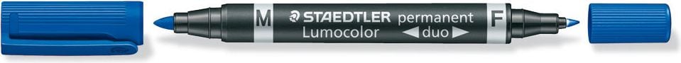 Permanentmarker Staedtler Lumocolor permanent duo 348, 2 Rundspitzen (0,6 + 1,5mm), blau