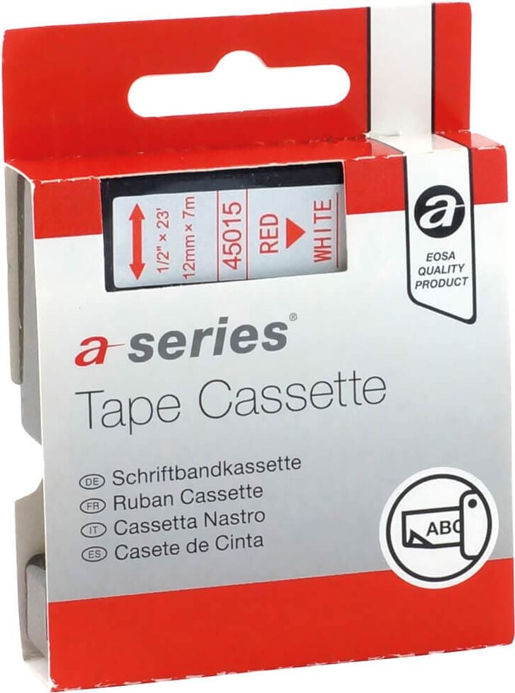 Schriftbänder a-series AS1415 für Dymo D1 45015/S0720550, rot auf weiß, 12mm/7m