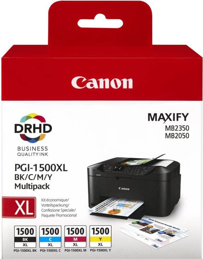 Canon Tintenpatrone PGI-1500XL BK/C/M/Y, Multipack (9182B004), 1x schwarz 34ml,
je 1x magenta, cyan und yellow 12ml