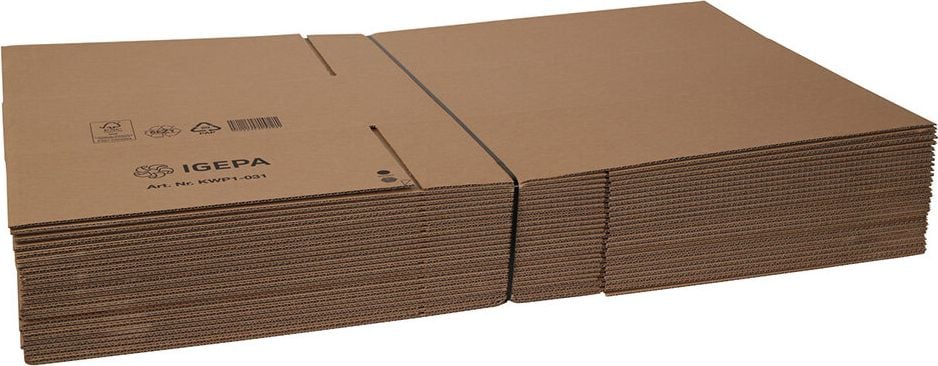 Versandkarton FEFCO 0201 KWP1-031, 594x394x188mm (LxBxH), braun, ohne
Höhenrillung, Pack 25 Stück