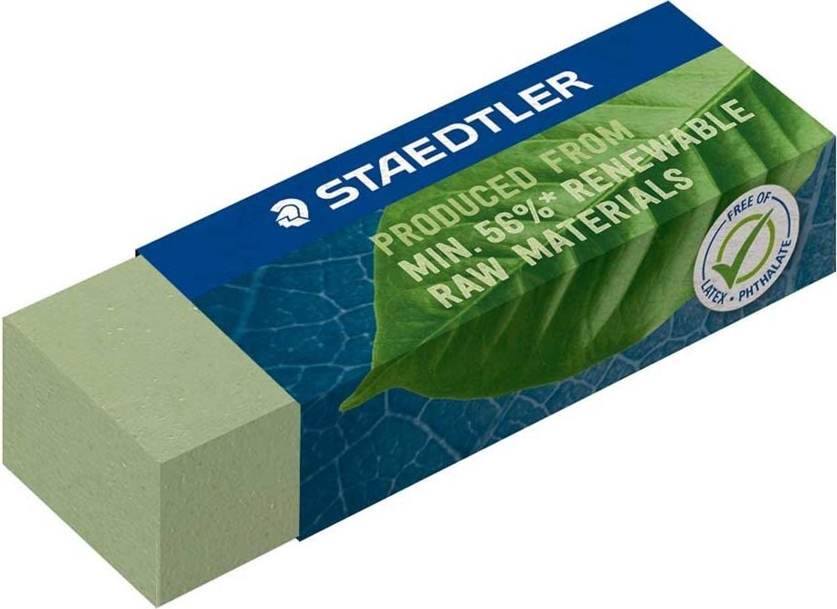 Radierer Staedtler 526 80-5, 65x23x13mm, grün, Latex- und phthalatefrei, mind. 56% natürliche Rohstoffe