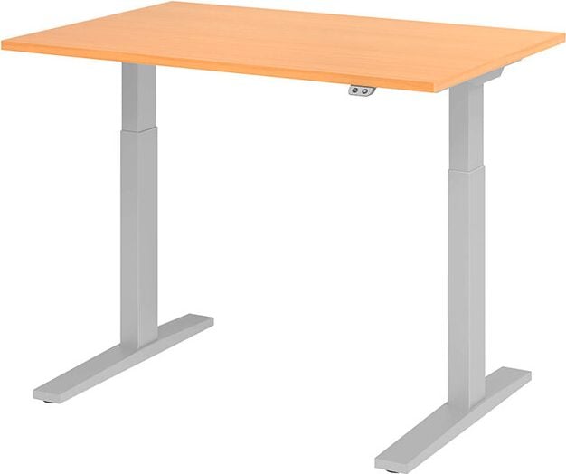 Hubschreibtisch Hammerbacher XMKA12, 120x80cm (BxT), 70-120cm Höhe, elektrisch
höhenverstellbar, rechteckig, C-Fuß silber, buche