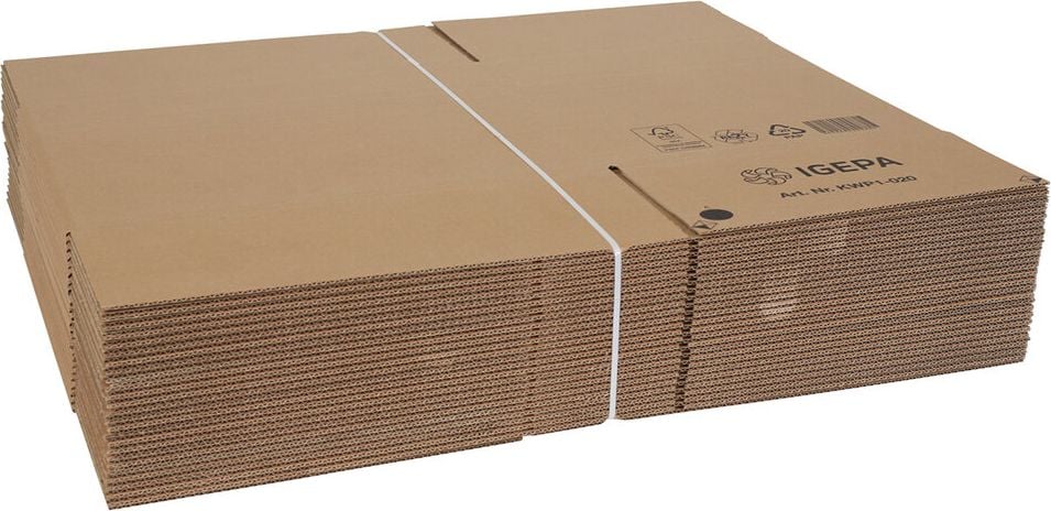 Versandkarton FEFCO 0201 KWP1-020, 430x310x335mm (LxBxH), braun, zwei
Höhenriller, Pack 25 Stück