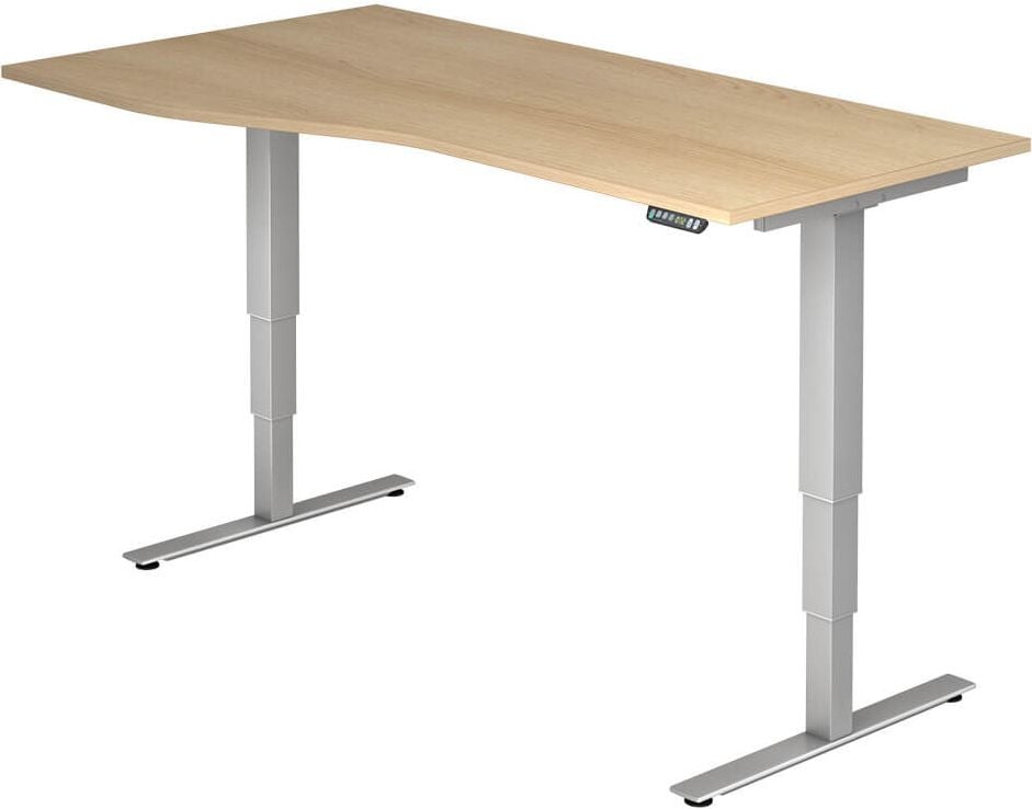 Hubschreibtisch Hammerbacher XDSM18/x/s, 180x100cm (BxT), 63,5-128,5cm Höhe, Freiform,
T-Fuß silber, eiche