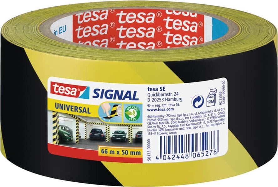 Sicherheitsmarkierungsband Tesa Signal 58133-00000-00, 50mm x 66m, 0,056mm stark (56my),
gelb/schwarz
