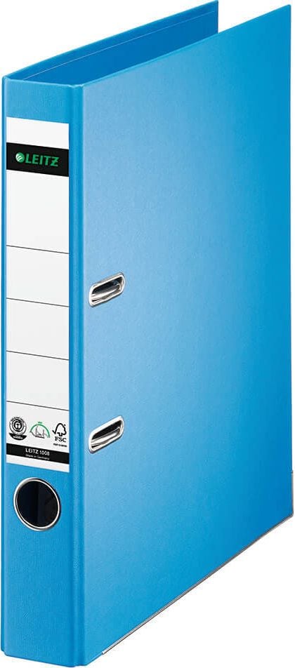 Ordner A4 Leitz Vollpapier 1008, 50mm, Leinenprägung, A4, 5cm Rücken, farbiger Vollpapierüberzug
mit Leinenprägung, hellblau