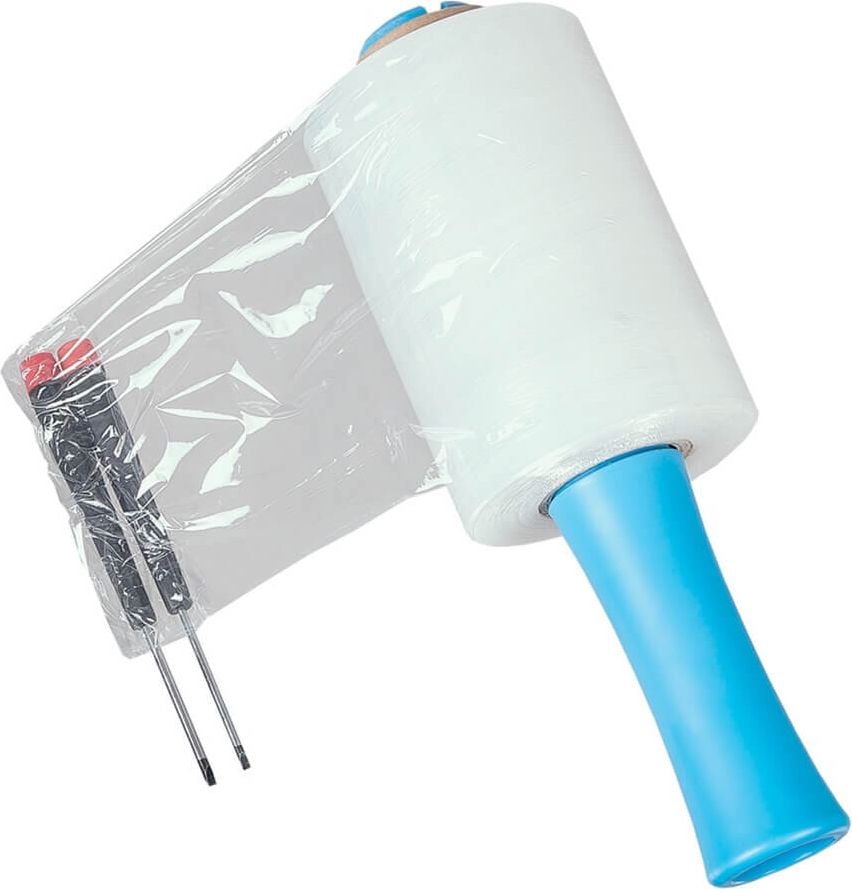 Handstretchfolienabroller-Set Eichner 9219-00753, Kunststoff, für Rollen bis 125mm/300m, für
manuelle Verarbeitung, blau, inkl. 10 Rollen
Stretchfolie 150m