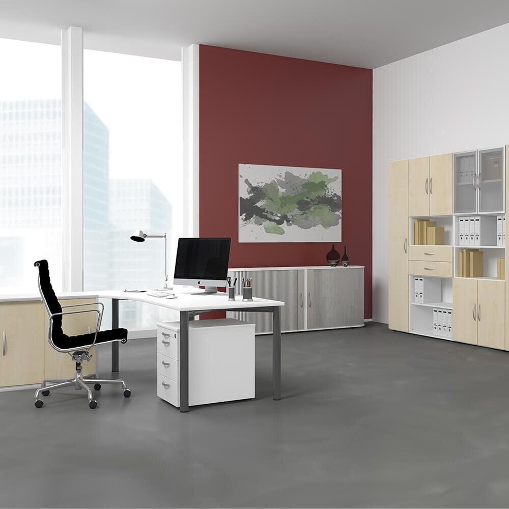 Schreibtisch Geramöbel 4 Fuß Flex S-555101, 80x80cm (BxT), 68-80cm Höhe, quadratisch,
4-Fuß silber, buche