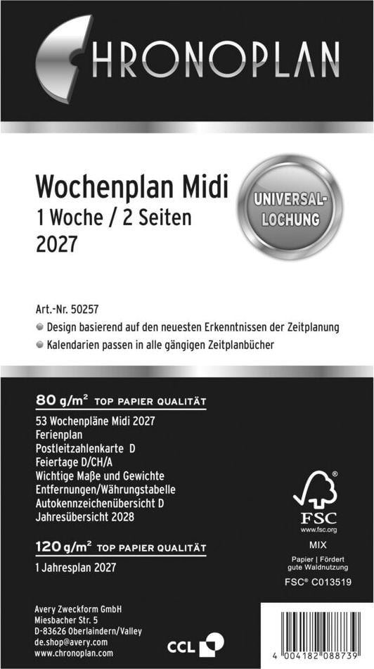 Terminplaner-Einlagen Chronoplan Midi Wochenplan 50257, 1 Woche/2 Seiten