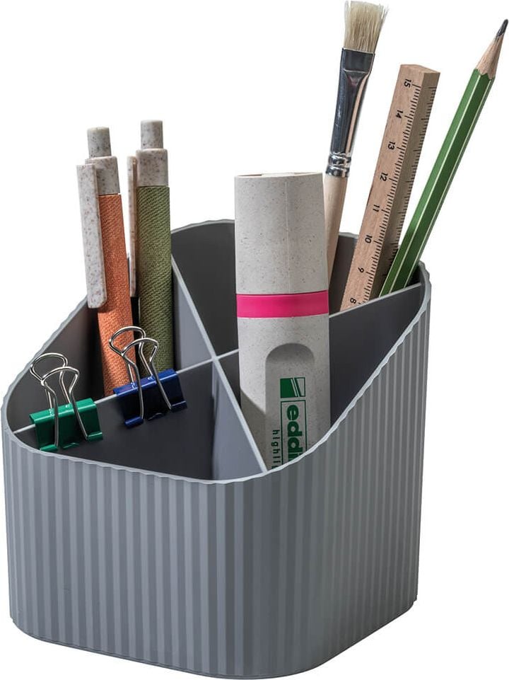 Stifteköcher HAN KARMA 17248, 4 Fächer, quadratisch, 80-100% Recyclingmaterial (PP), Blauer Engel, grau