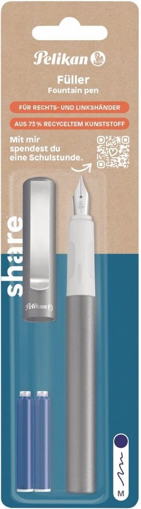 Füllhalter share M made by Pelikan, Federbreite: M, Schaft aus 73 % recyceltem
Kunststoff, inkl. 2 Standardpatronen