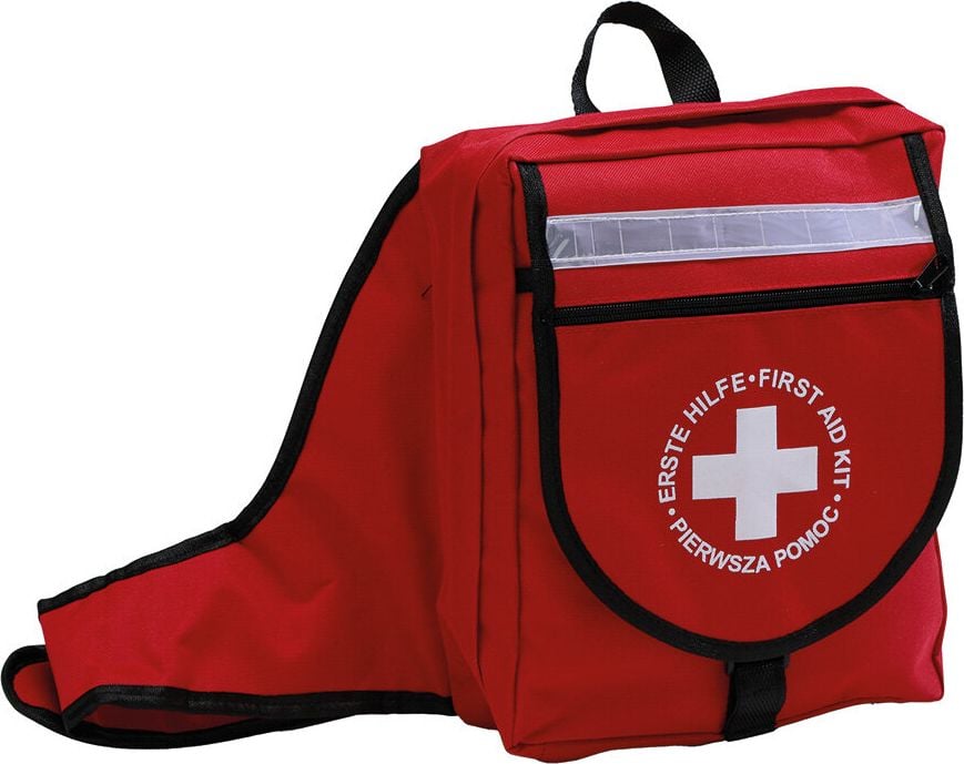 Erste Hilfe-Notfallrucksack Leina-Werke 23013, mit Verbandstofffüllung für Schulen und Kindergärten, 25x9x30cm, Nylon, rot