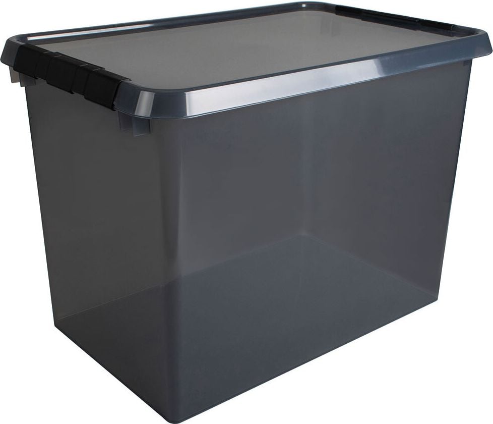 Aufbewahrungsboxen Helit Comfort Line H6165708, 72 Liter, Maße: 400x600x340mm (BxTxH), Deckel, Klickverschluss, grau-transparent