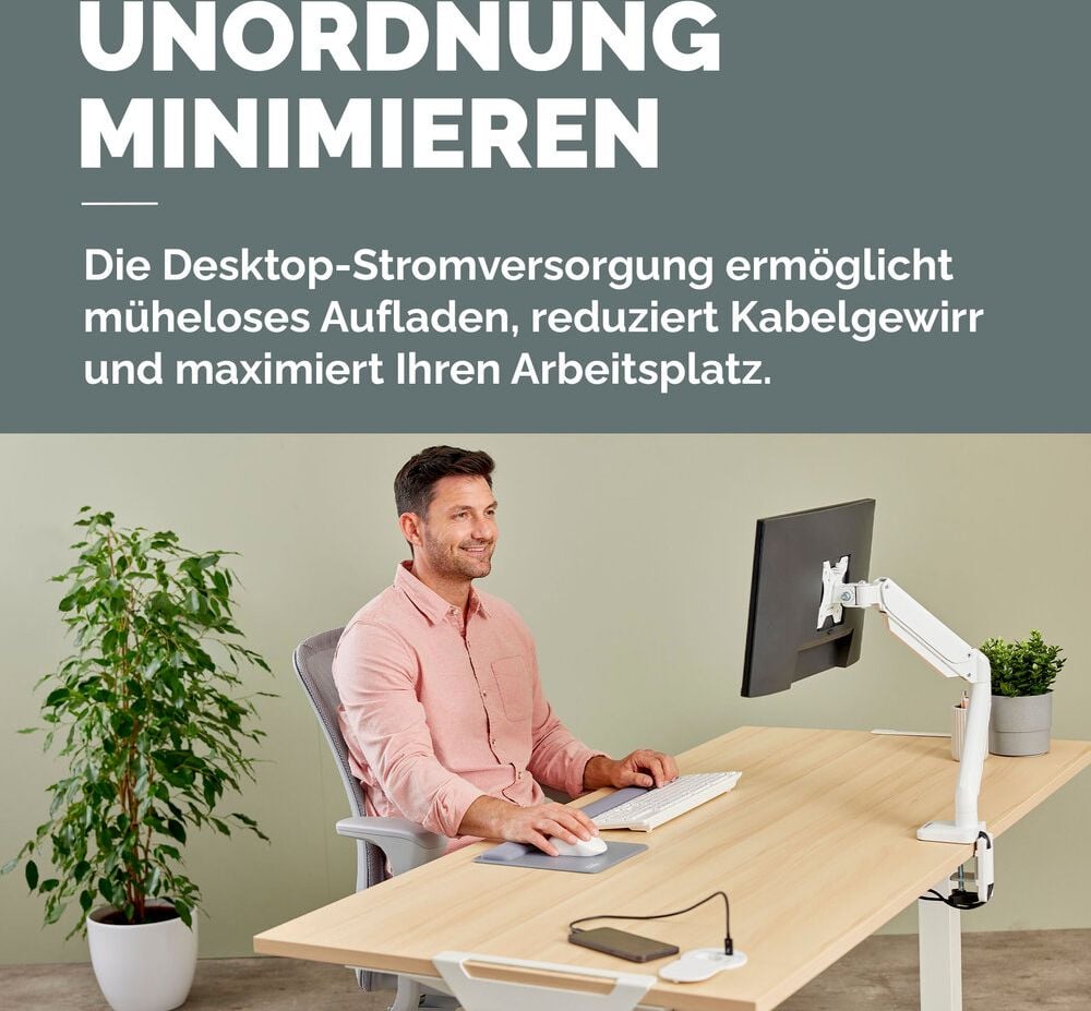 Einbausteckdose Fellowes Power Spot Type F, 1x Steckdose, 1x USB-A, 1x USB-C, Kabellänge
2m, Schiebeabdeckung, weiß