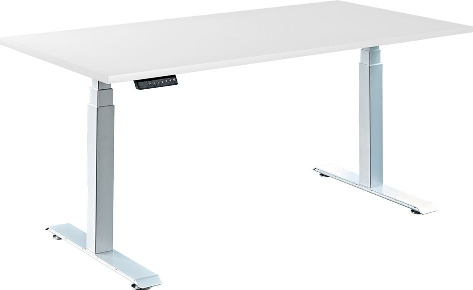 Schreibtisch a-series AS1443, 120 x 80 cm, elektrisch, 120x80cm (BxT), elektrisch höhenverstellbar, 60-125 cm Höhe, rechteckig, T-Fuß, silber, weiß