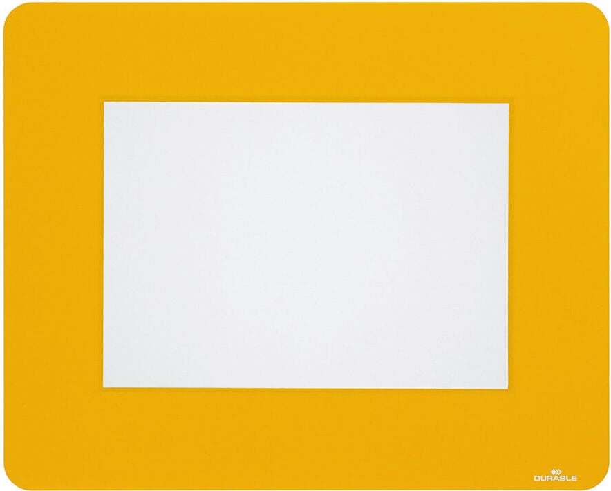 Bodenmarkierungsfenster Durable 180704, 314x252mm (für A5), wiederablösbar, PVC, für
glatte Böden, Rahmenfarbe gelb, Pack 10 Stück