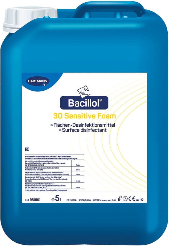 Flächendesinfektionsmittel Bacillol 30 Sensitive 981861, Schnell-Desinfektion für Oberflächen,
Kanister 5 Liter