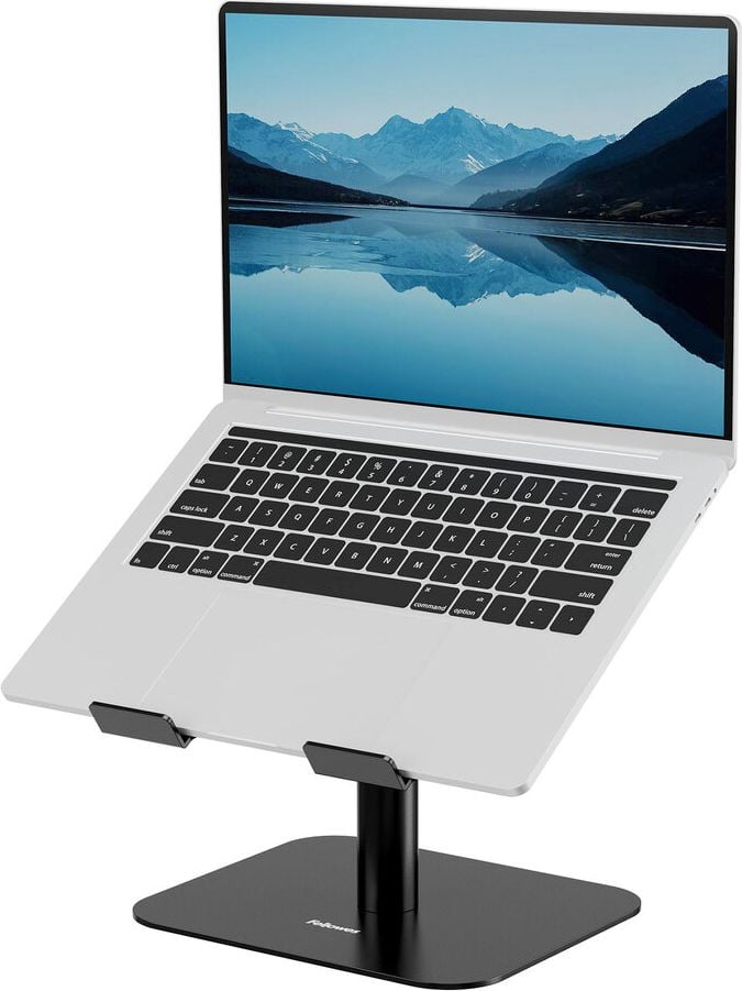 Notebookständer Fellowes Alumia, bis 15 Zoll Notebooks, 15-30cm höhenverstellbar,
neigungsverstellbare Plattform, 96% recyceltes Material, Aluminium, schwarz